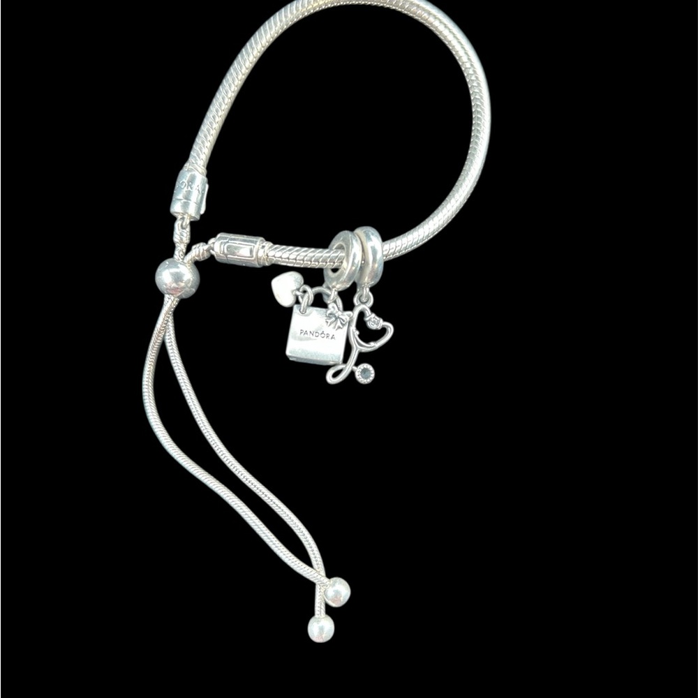 Pandora Silver Bracelet with Heart and Letter Charms